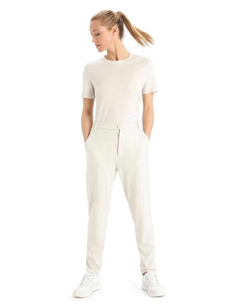 Pantalon Icebreaker MerinoFine™ Interlock Femme Blanche | FR 1522WNBY